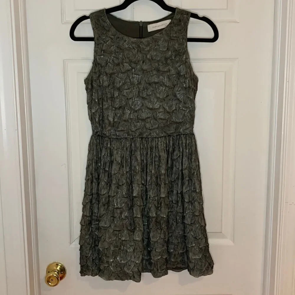 Zara Collection Textured Olive Green Dress